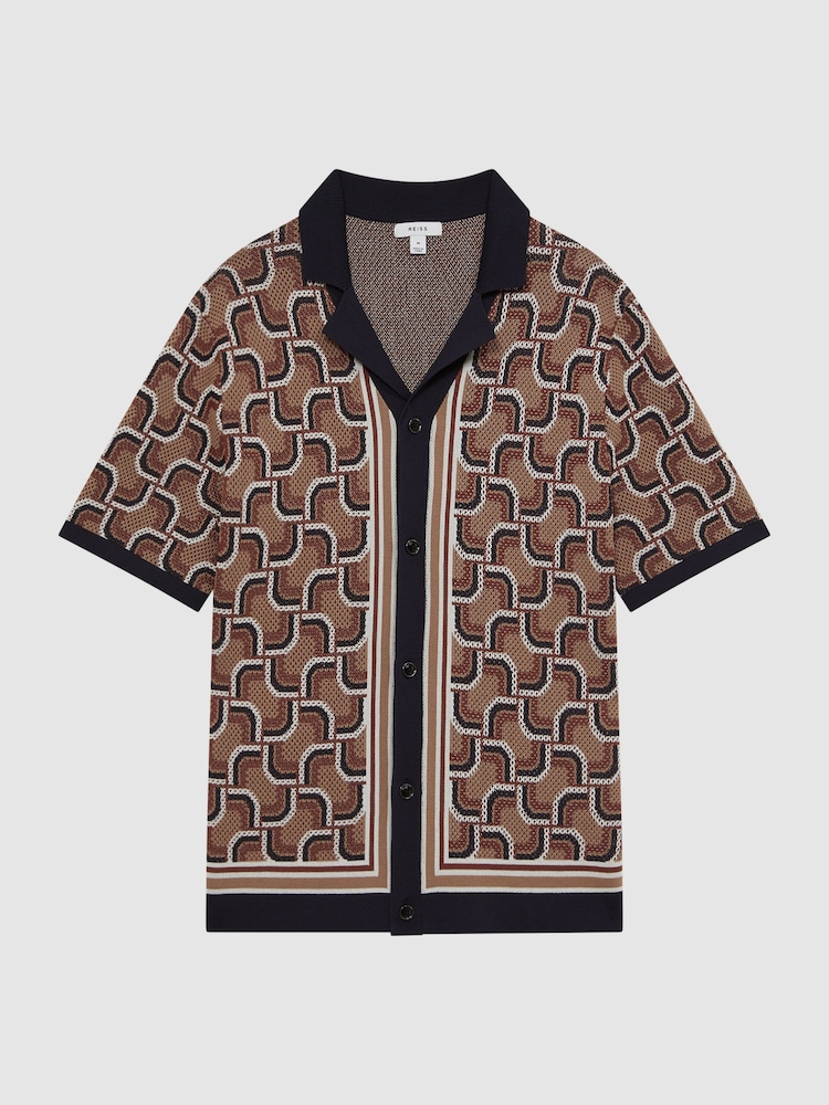 Reiss Navy Lotus Knitted Cuban Collar Shirt - Image 2 of 6