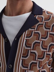 Reiss Navy Lotus Knitted Cuban Collar Shirt - Image 4 of 6