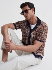 Reiss Navy Lotus Knitted Cuban Collar Shirt - Image 6 of 6