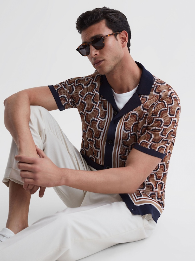 Reiss Navy Lotus Knitted Cuban Collar Shirt - Image 6 of 6