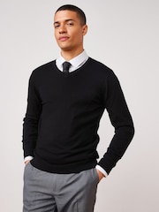 Black V-Neck Regular Soft Touch Knit Jumper - Image 1 of 7