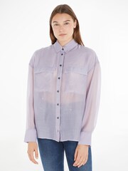 Calvin Klein Jeans Purple Sheer Long Sleeve Shirt - Image 1 of 6