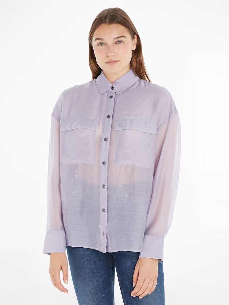 Calvin Klein Jeans Purple Sheer Long Sleeve Shirt - Image 1 of 6 Calvin Klein Jeans Purple Sheer Long Sleeve Shirt - Image 1 of 6