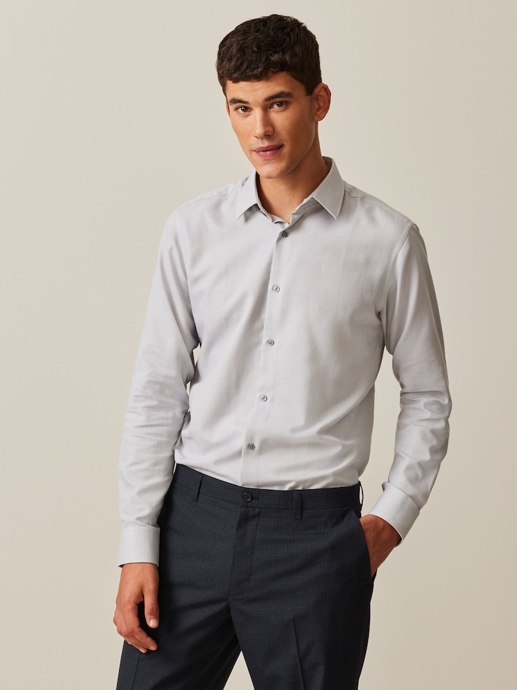 Light Grey Slim Fit Easy Care Textured Shirt - Image 1 of 6