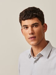 Light Grey Slim Fit Easy Care Textured Shirt - Image 4 of 6