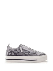 Moda in Pelle Grey Flissie Leather Zip And Lace Slab Sole Trainers - Image 1 of 4