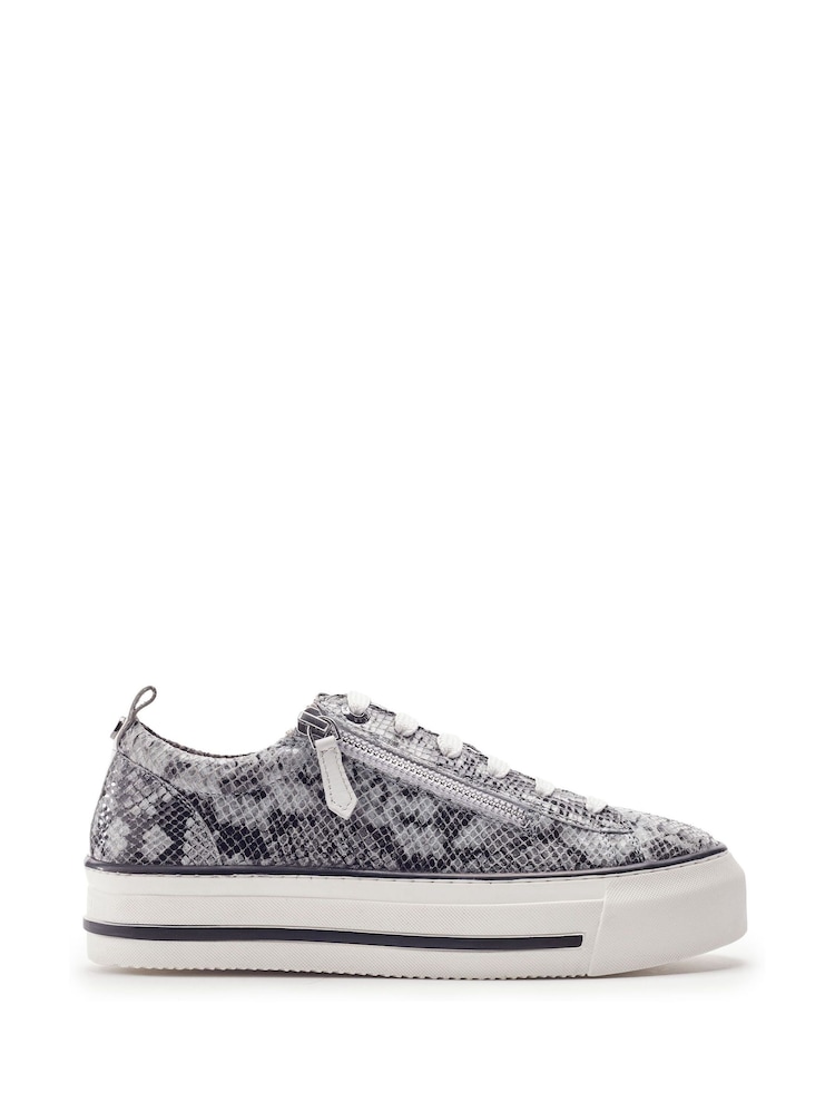 Moda in Pelle Grey Flissie Leather Zip And Lace Slab Sole Trainers - Image 1 of 4