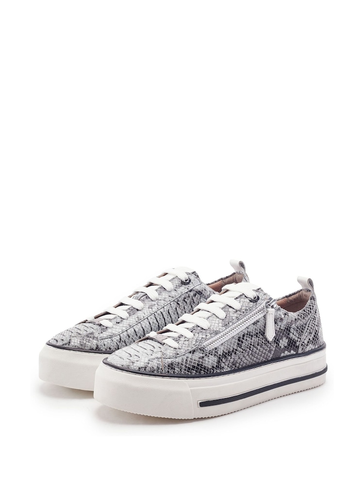 Moda in Pelle Grey Flissie Leather Zip And Lace Slab Sole Trainers - Image 2 of 4