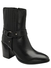 Ravel Black Leather Heeled Mid Calf Boots - Image 1 of 4