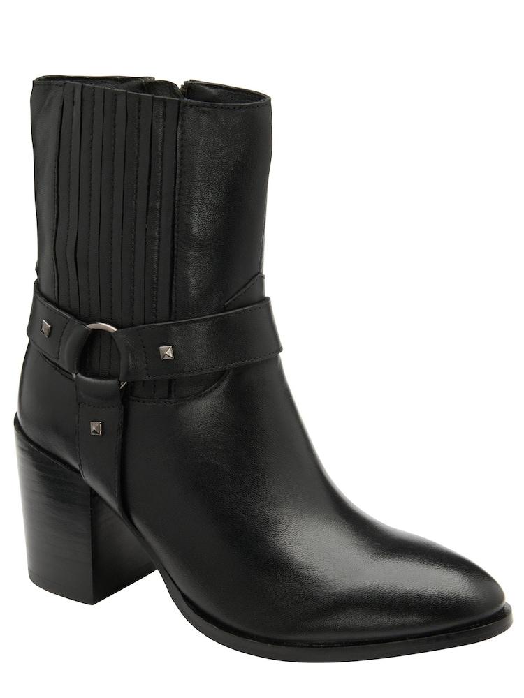 Ravel Black Leather Heeled Mid Calf Boots - Image 1 of 4