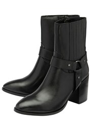 Ravel Black Leather Heeled Mid Calf Boots - Image 2 of 4