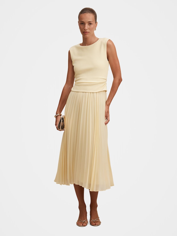 Forever New Yellow Emilia 2 in 1 Pleated Midi Dress - Image 1 of 4