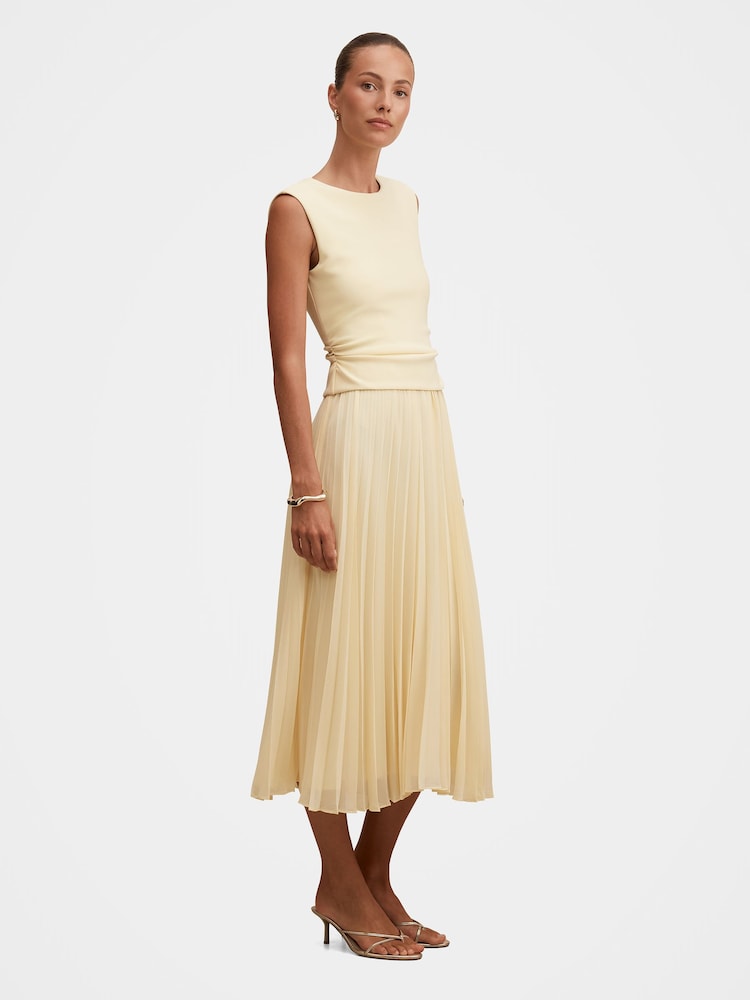 Forever New Yellow Emilia 2 in 1 Pleated Midi Dress - Image 4 of 4