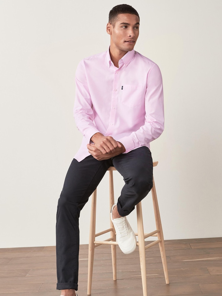Light Pink Slim Fit Button Down Easy Iron Oxford Shirt - Image 3 of 7