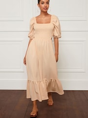 Ecru - Strukturiertes Midikleid aus Jersey mit Zierausschnitt - Bild 1 von 6