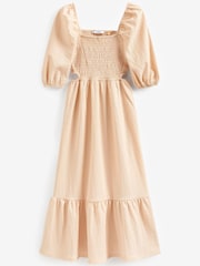 Ecru - Strukturiertes Midikleid aus Jersey mit Zierausschnitt - Bild 6 von 6