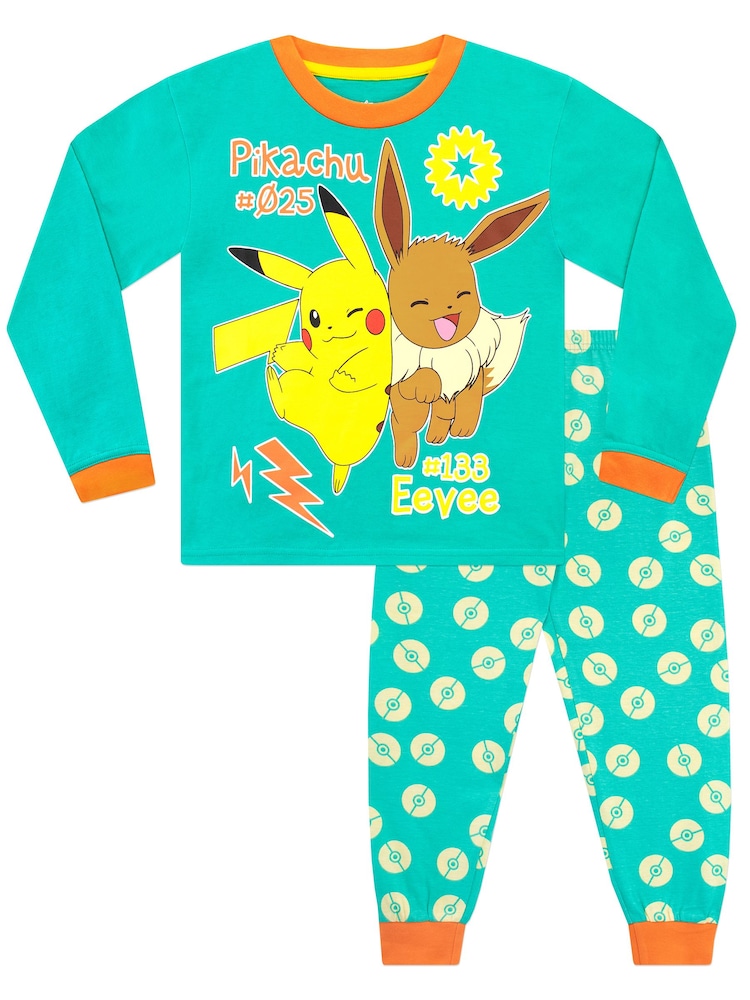 Character Green 100% Cotton Pokemon Pikachu and Eevee Pyjamas - Image 1 of 10
