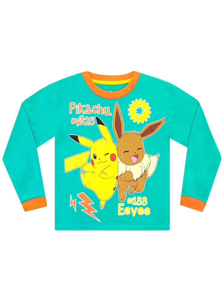 Character Green 100% Cotton Pokemon Pikachu and Eevee Pyjamas - Image 2 of 10