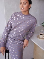 Lilac Purple Leopard Foil Supersoft Cosy Pyjamas - Image 1 of 7