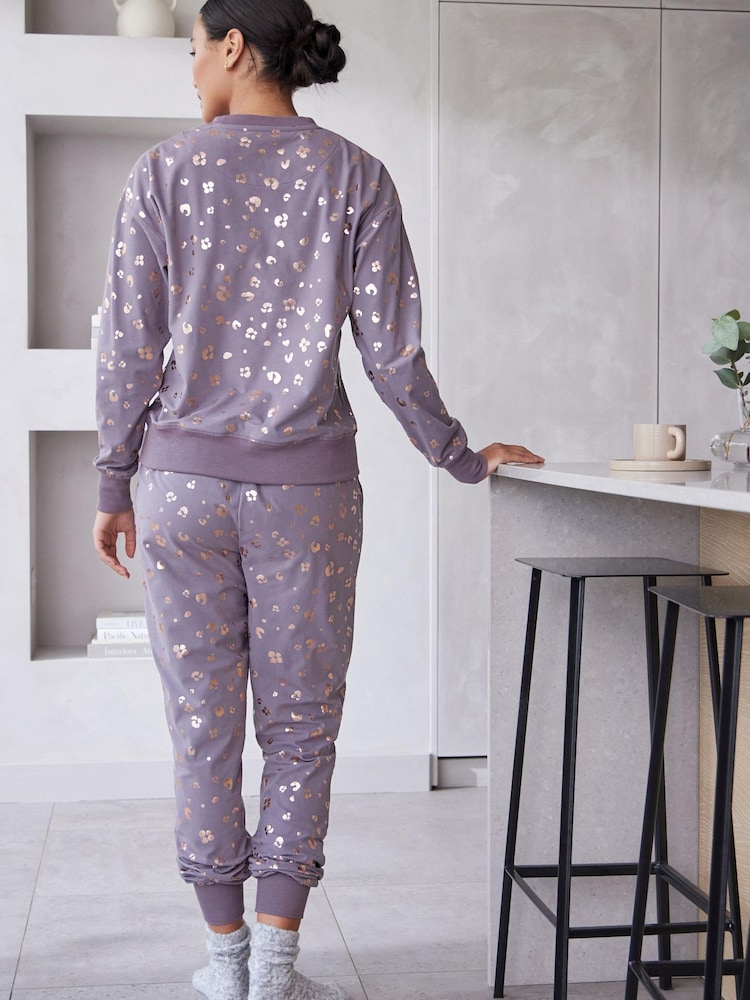 Lilac Purple Leopard Foil Supersoft Cosy Pyjamas - Image 2 of 7