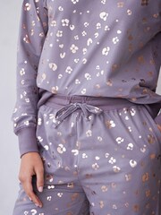 Lilac Purple Leopard Foil Supersoft Cosy Pyjamas - Image 4 of 7