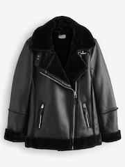 Quiz Black Shearling Aviator Jacket - Image 4 of 7