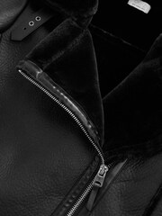 Quiz Black Shearling Aviator Jacket - Image 5 of 7