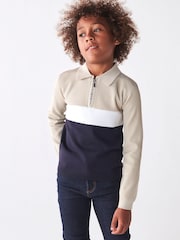 River Island Blue Boys 100% Cotton Blocked Stitch Polo Jumper - Image 1 of 5