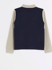 River Island Blue Boys 100% Cotton Blocked Stitch Polo Jumper - Image 3 of 5
