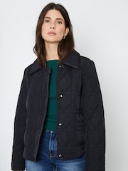 Another Sunday Diamond Quilted Padded Lightweight Jacket with Collar In Black - Image 1 of 7