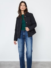 Another Sunday Diamond Quilted Padded Lightweight Jacket with Collar In Black - Image 2 of 7