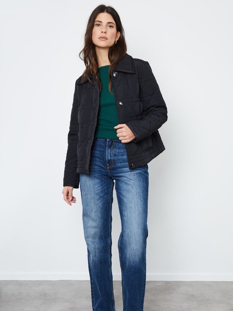 Another Sunday Leichte, wattierte Jacke mit Rauten-Steppmuster und Kragen, Schwarz - Bild 2 von 7 Another Sunday Leichte, wattierte Jacke mit Rauten-Steppmuster und Kragen, Schwarz - Bild 2 von 7