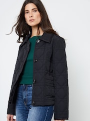 Another Sunday Diamond Quilted Padded Lightweight Jacket with Collar In Black - Image 4 of 7