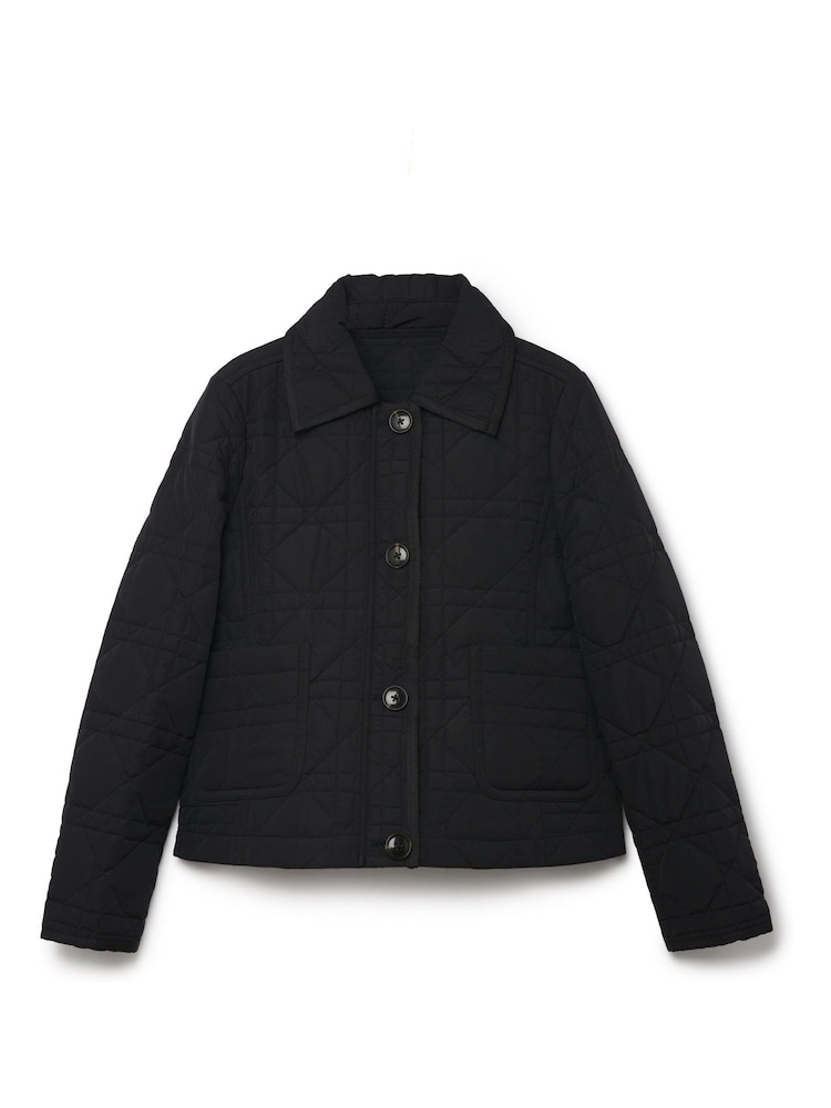 Another Sunday Diamond Quilted Padded Lightweight Jacket with Collar In Black - Image 5 of 7