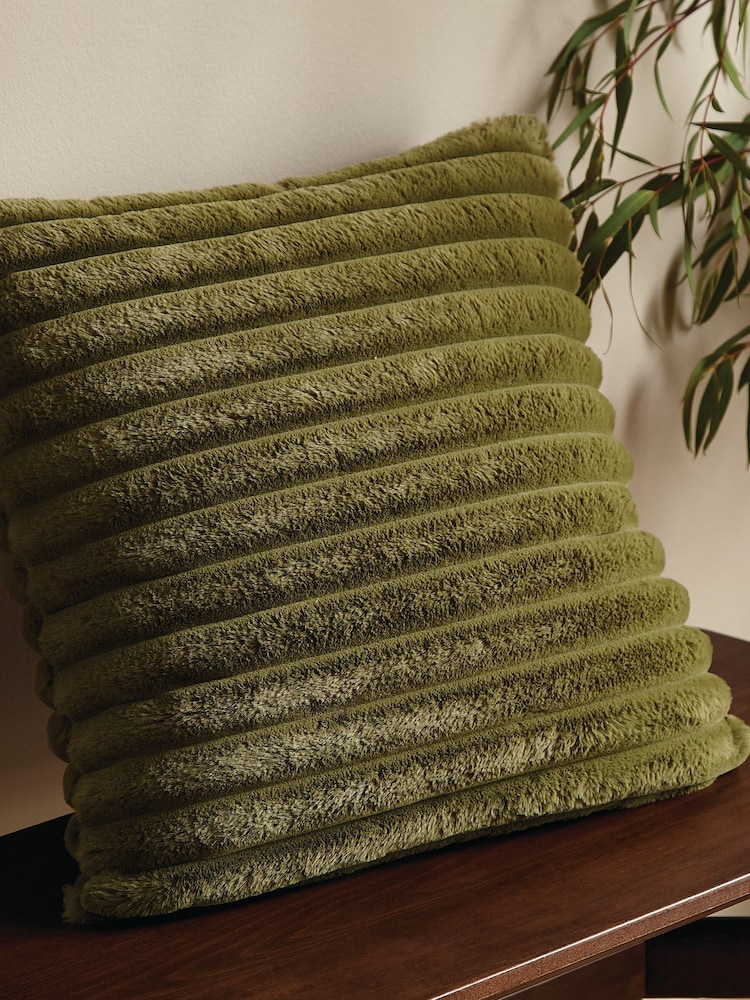 Catherine Lansfield Green Catherine Lansfield Soft and Cosy Ribbed Cushion - Image 1 of 4