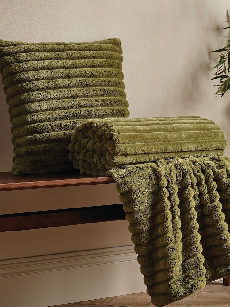 Catherine Lansfield Green Catherine Lansfield Soft and Cosy Ribbed Cushion - Image 2 of 4