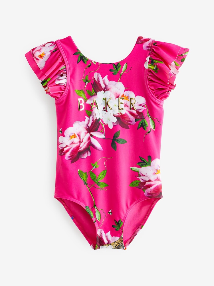 Baker by Ted Baker Pink Floral Frilled Swimsuit - Image 1 of 4 Baker by Ted Baker Pink Floral Frilled Swimsuit - Image 1 of 4