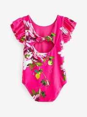 Baker by Ted Baker Pink Floral Frilled Swimsuit - Image 2 of 4