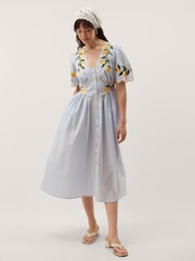 Monsoon Blue Marisol Lemon Embroidered Stripe Midi Dress - Image 1 of 5