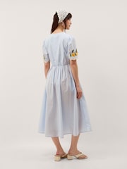 Monsoon Blue Marisol Lemon Embroidered Stripe Midi Dress - Image 3 of 5