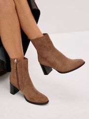 Tan Brown Forever Comfort® Leather Ankle Heeled Boots - Image 1 of 6