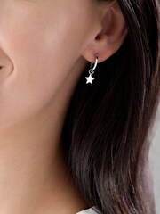 Beaverbrooks Sterling Silver Star Charm Hoop Earrings - Image 2 of 3