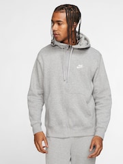 Nike Grey Club Zip Up Hoodie - Image 1 of 18