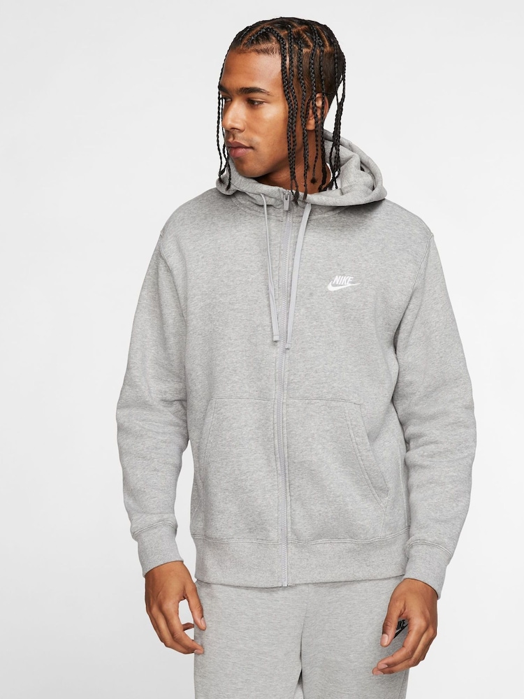 Nike Grey Club Zip Up Hoodie - Image 1 of 18