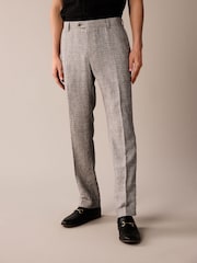 Neutral Tailored Fit Linen Check Suit: Trousers - Image 1 of 9