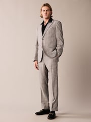 Neutral Tailored Fit Linen Check Suit: Trousers - Image 2 of 9