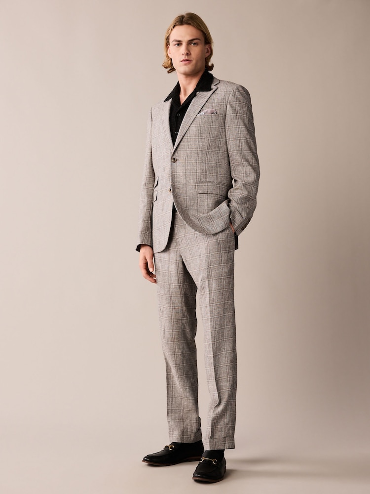 Neutral Tailored Fit Linen Check Suit: Trousers - Image 2 of 9 Neutral Tailored Fit Linen Check Suit: Trousers - Image 2 of 9