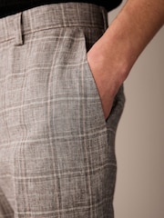 Neutral Tailored Fit Linen Check Suit: Trousers - Image 4 of 9