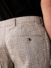 Neutral Tailored Fit Linen Check Suit: Trousers - Image 5 of 9
