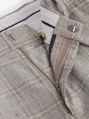 Neutral Tailored Fit Linen Check Suit: Trousers - Image 9 of 9